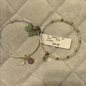 Alex and Ani Silver and Green Charm Bracelet Duo